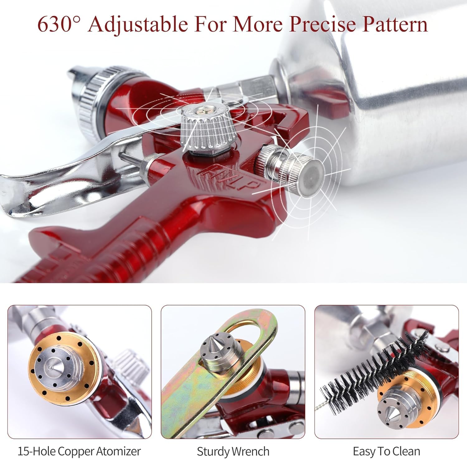 HVLP Pistola per verniciatura a spruzzo con 5 ugelli, 1,4 mm 1,7 mm 2,0 mm 2,5 mm e 3,0 mm, Tazza in Alluminio da 1000cc, per verniciatura Auto