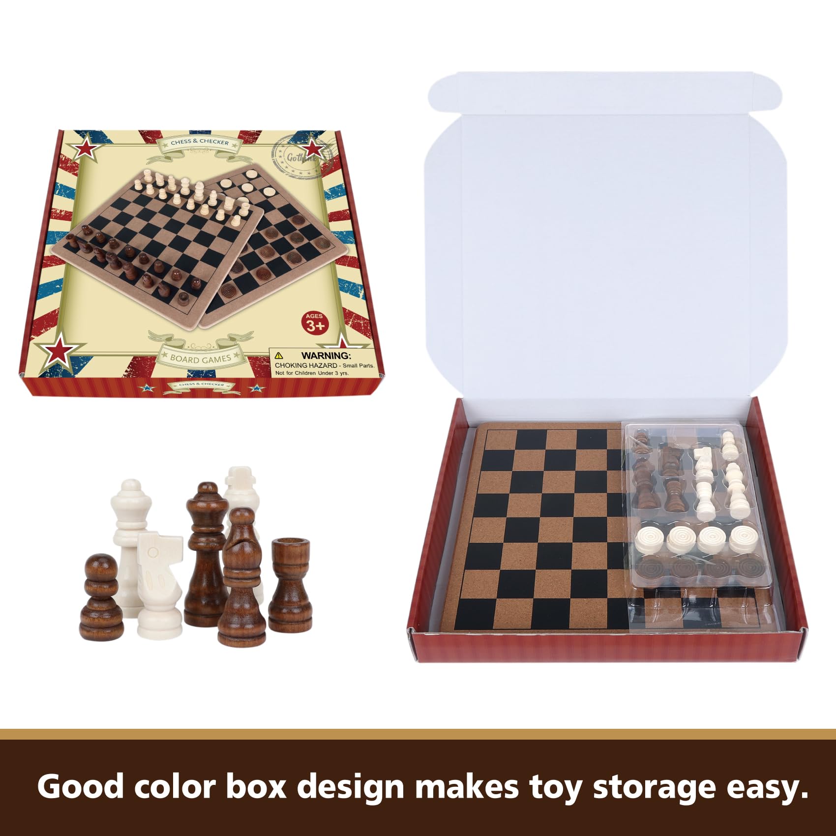 Gothink Wooden Folding Chess Set - 15"x15" Board, 32 Solid Wood Pieces, Portable Travel Game For Adults & Kids - View #6