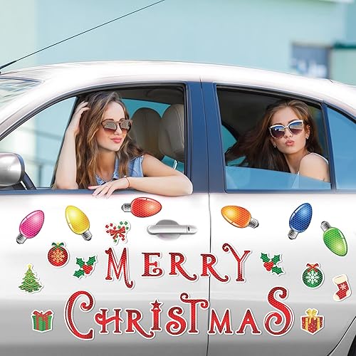 Miniatura 8 de Decoración de imanes de feliz Navidad decoraciones reflectantes para refrigerador de automóvil calcomanías magnéticas de Navidad calcomanías de