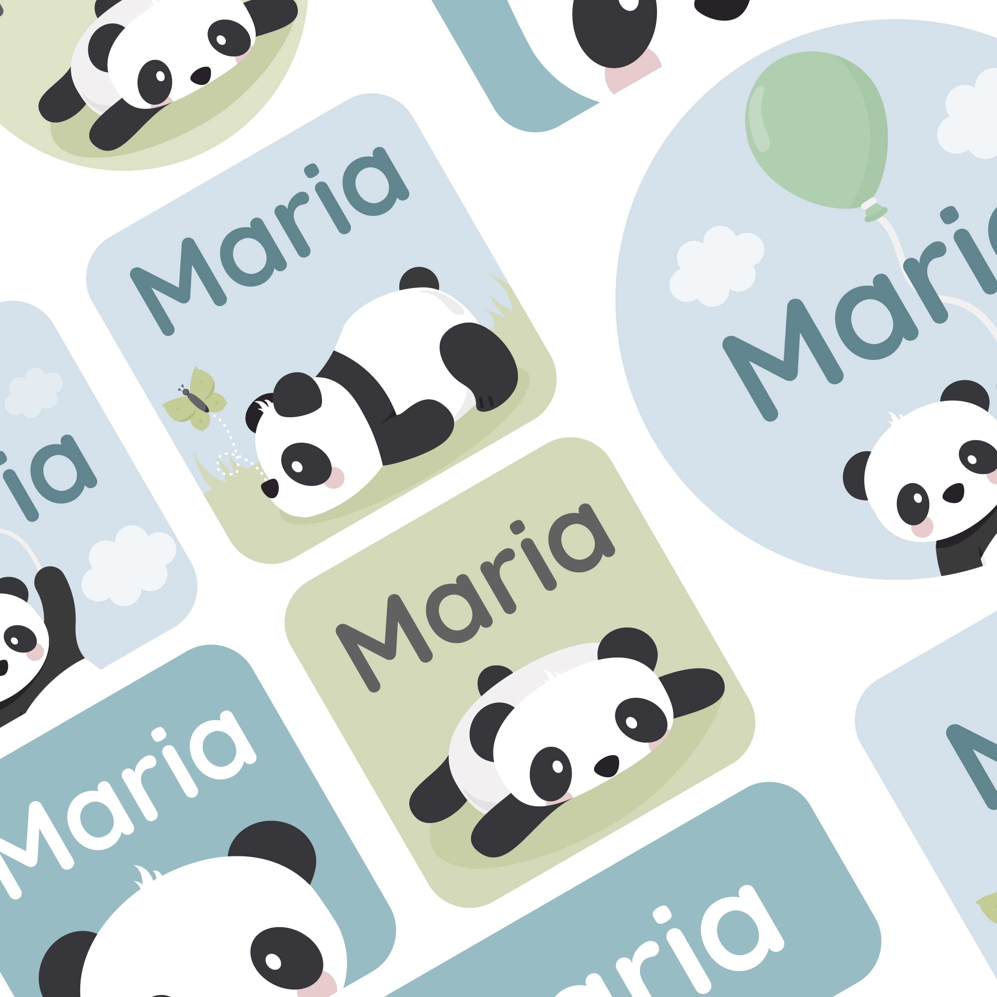 Large Name Labels for Kids (33) - Custom Stickers for Daycare and School Supplies - Durable, Waterproof Stickers for Water Bottles, Lunch Boxes, and More with Unique Designs - Panda