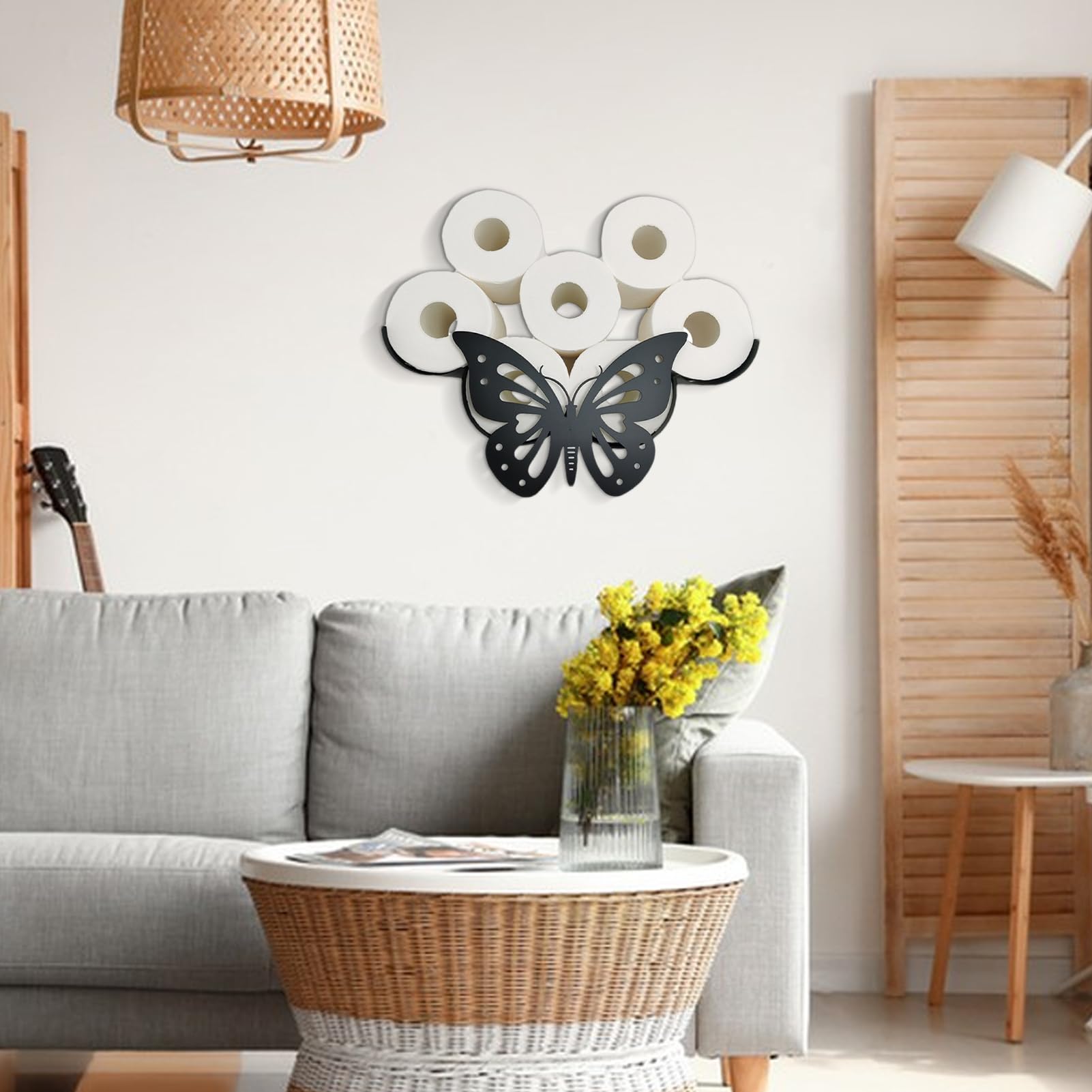 Supports de rouleau de papier toilette papillon : rangement de papier toilette décoratif papillon mural, rangement de tissus en métal, organisateur supplémentaire de huit rouleaux