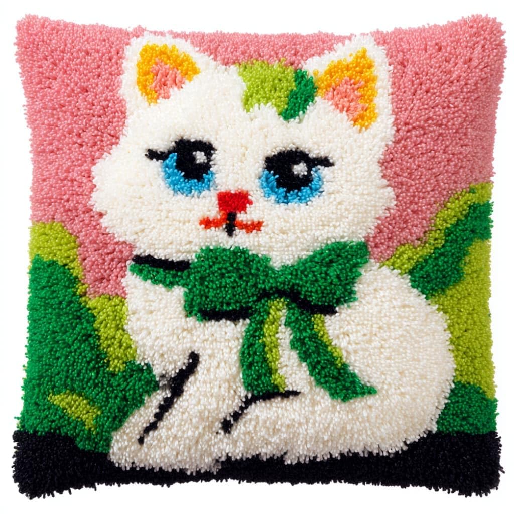 Taxpy DIY Latch Hook Pillow Kit Pre-Printed Hook and Latch Rug Kits Cats 17X17 Inch.Cross-Stitch Embroidery Cushion Cover for Home Sofa Decoration