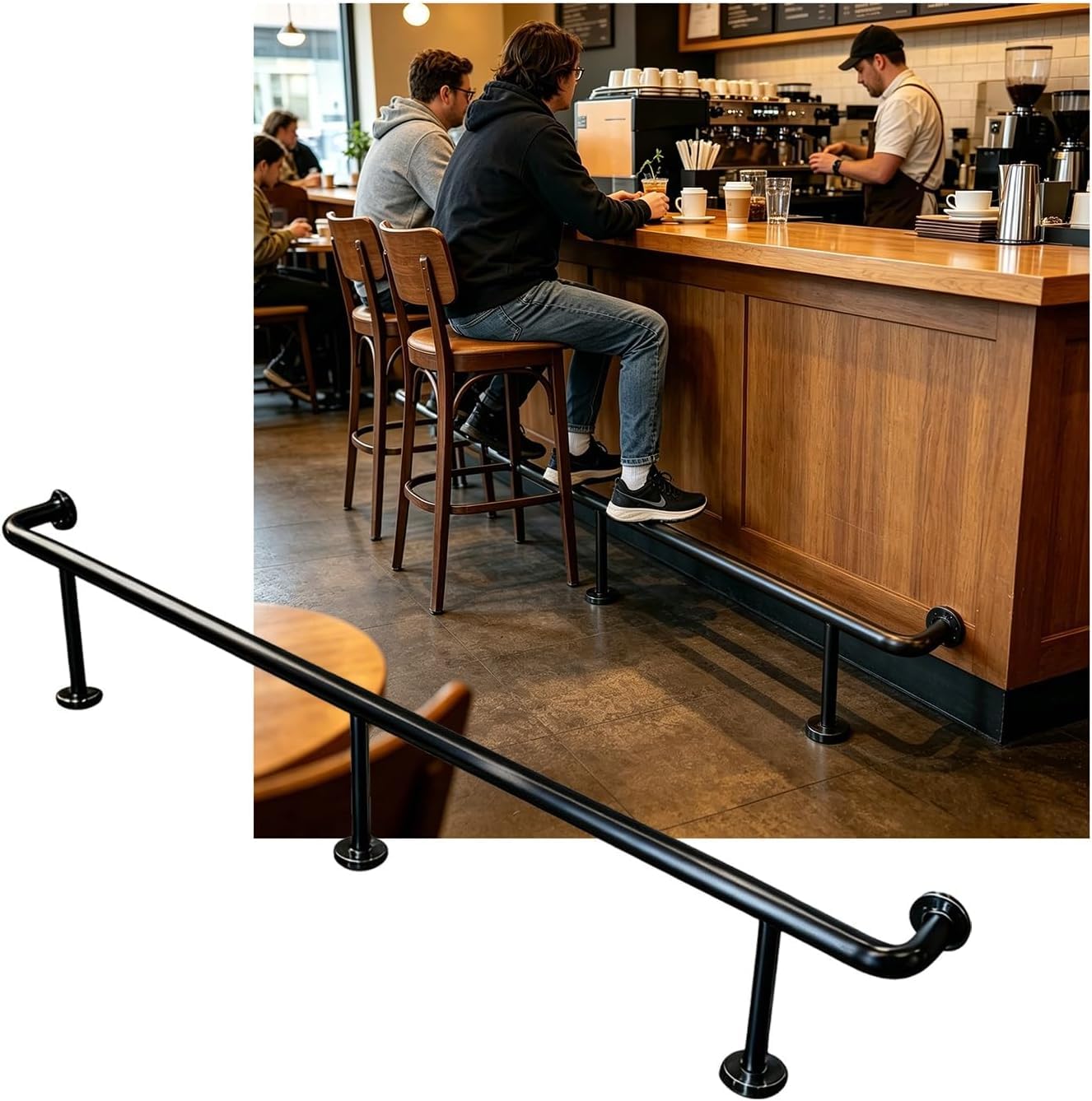 LXXW Bar Foot Rail 3.28~16.4ft Bar Foot Rail Kit Heavy Duty Rest for Restaurant Kitchen Cafe Reception Desk(Schwarz,2.0M/6.56FT)