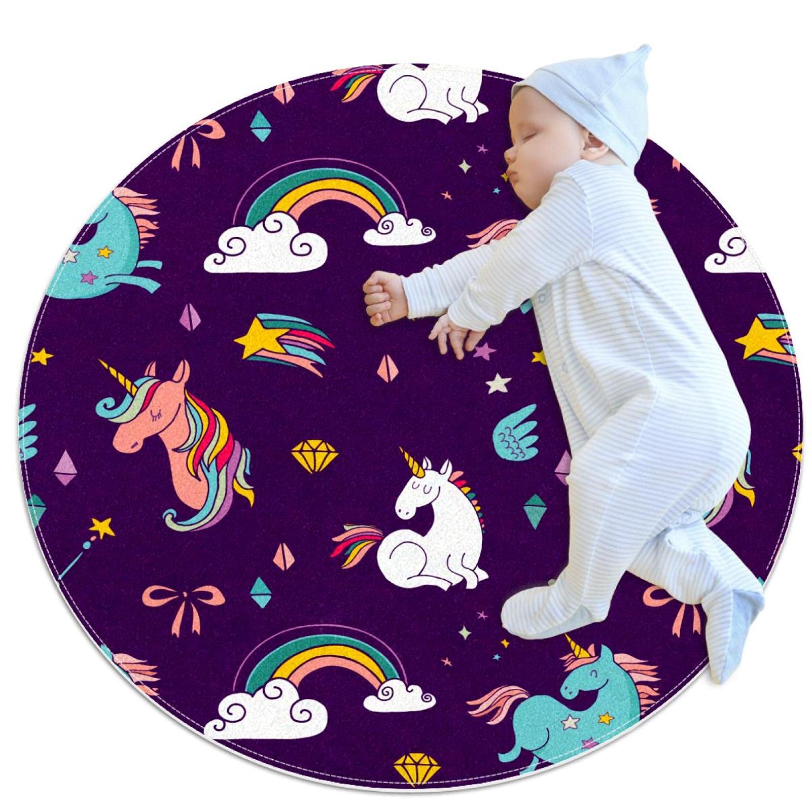 Tapis de bain licorne rond 1m antidérapant pour la sécurité des enfants