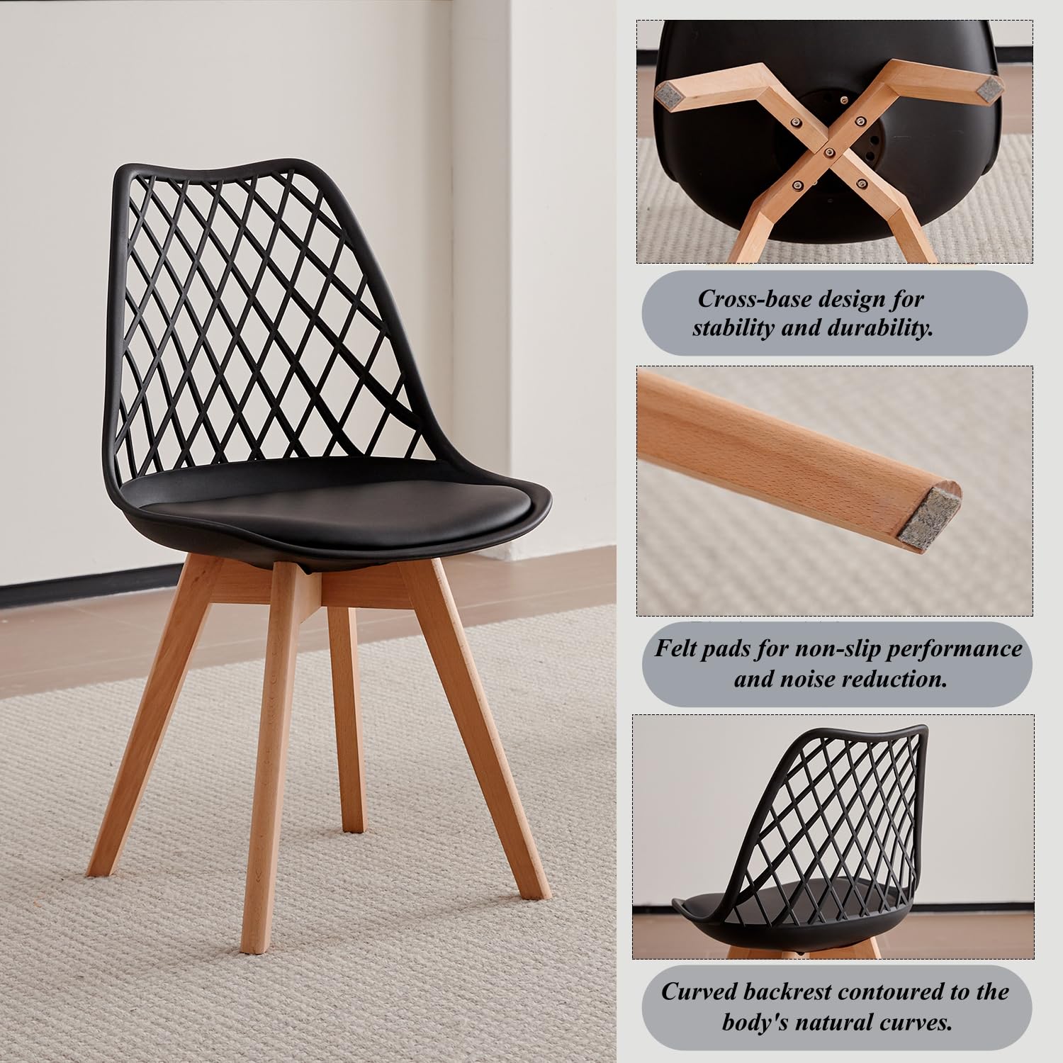 Set Tavolo e Sedie da Pranzo Moderno - 4 Sedie da Pranzo (Nero) + Tavolo da Pranzo in MDF con Gambe in Metallo (Tavolo: 140x80x75 cm)