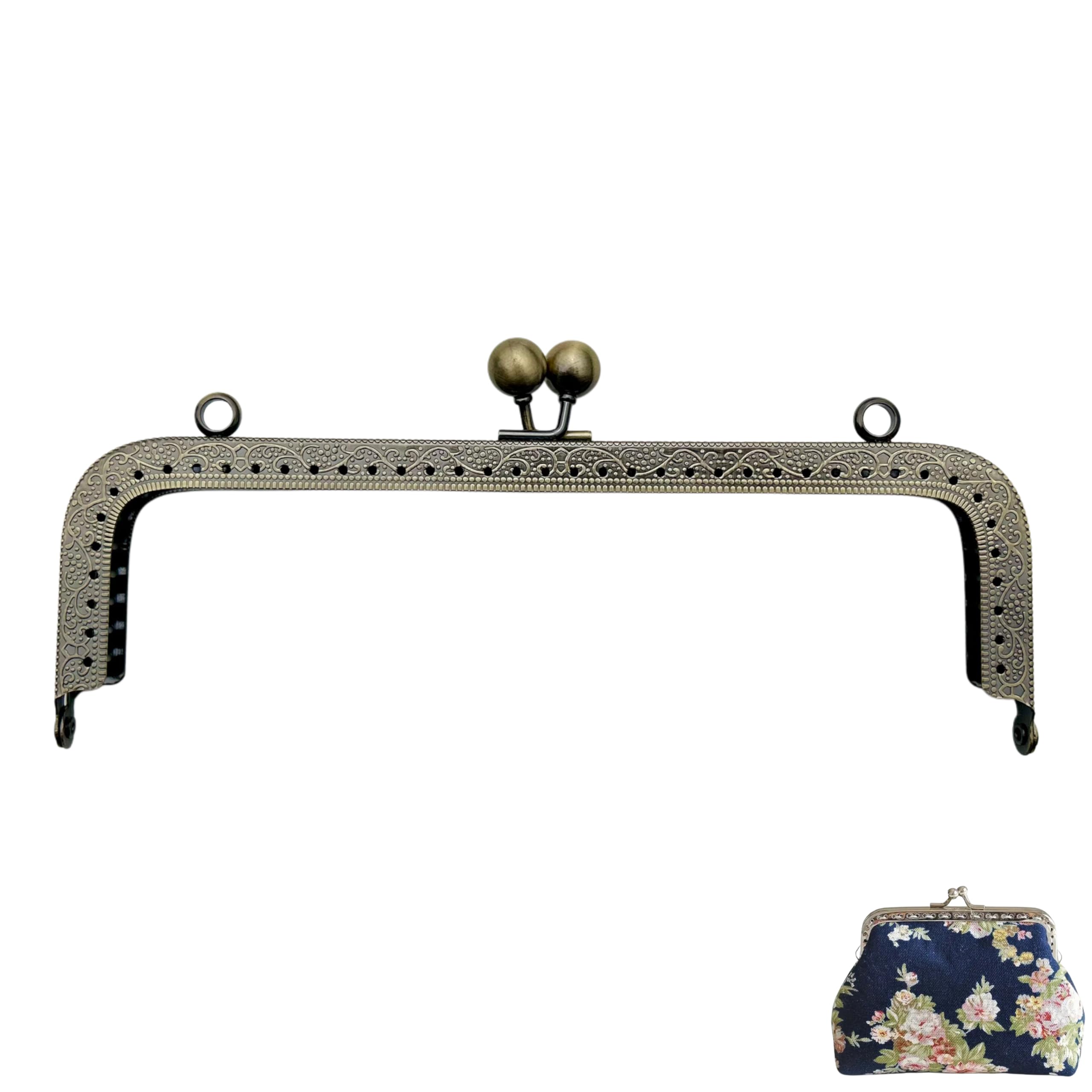 THREAD STORY® | Antique Color Rectangular Kiss Lock Clasp Purse Frame – Metal Clutch Frame with Holes for DIY Bag Making, Craft, Coin Purse & Handbag Projects (1 Pc) (20 cm)