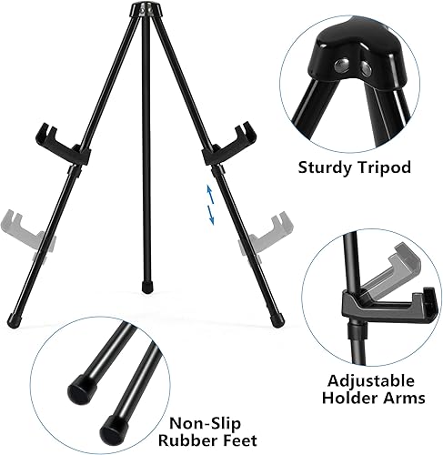 Miniatura 3 de Caballete de exhibición instantánea de mesa de 14 pulgadas de alto, caballete de trípode pequeño de acero negro con soportes ajustables para