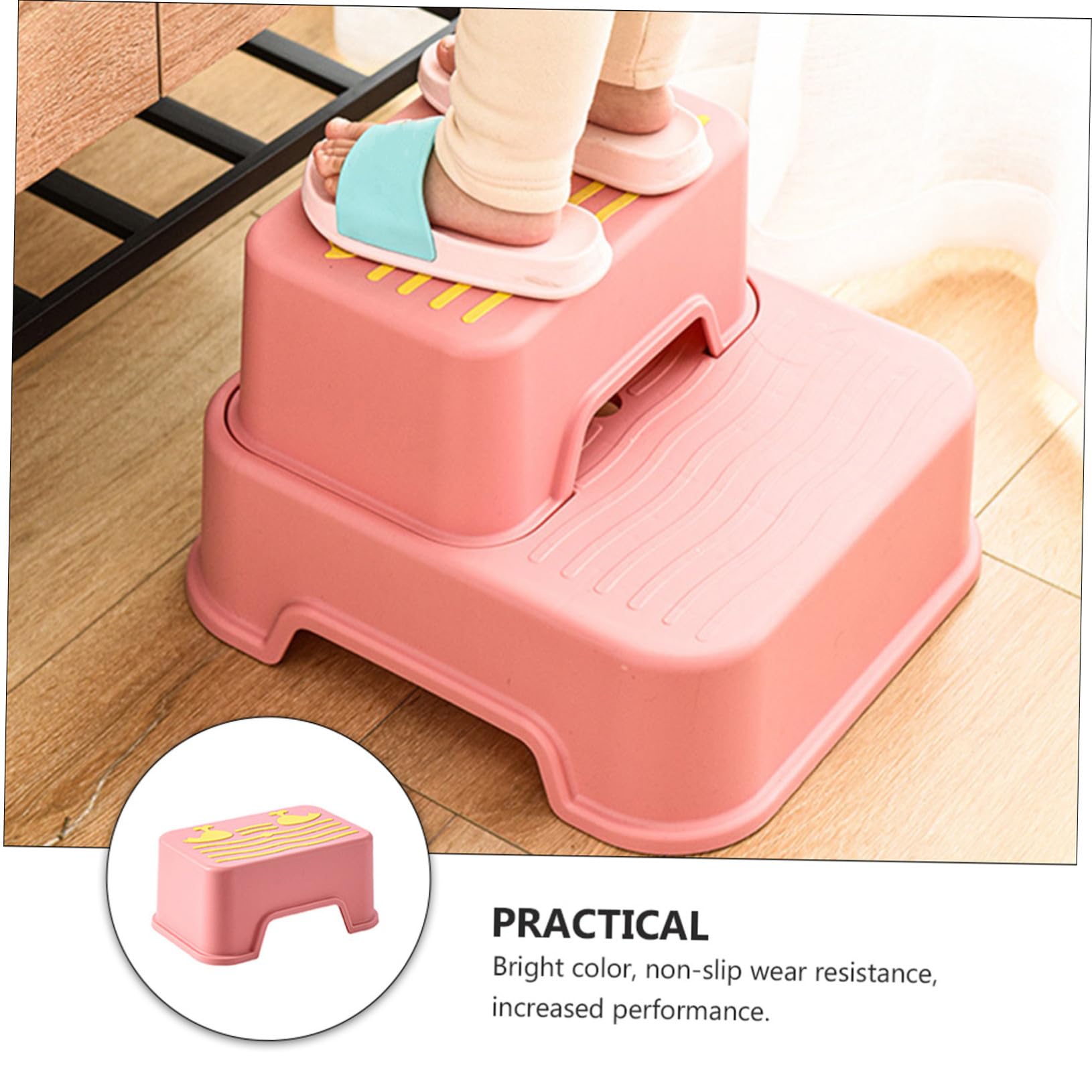 Sgabello Pezzo in Plastica Bambini Pp Antiscivolo Rosa per 1 | Uso Quotidiano e Lavarsi i Denti, Design Multiruolo, Resistente All'usura, per Toddler
