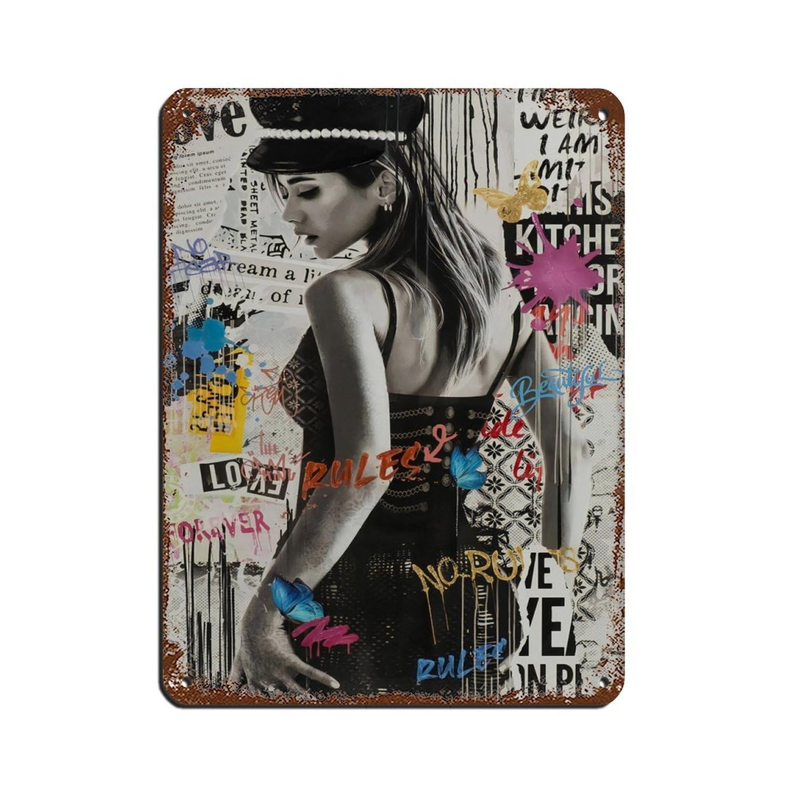 Graffiti Woman Poster, Abstract Woman Art Tin Sign Vintage Metal Pub Club Cafe Bar Home Wall Art Decoration Poster Retro 12x16inch(30x40cm)