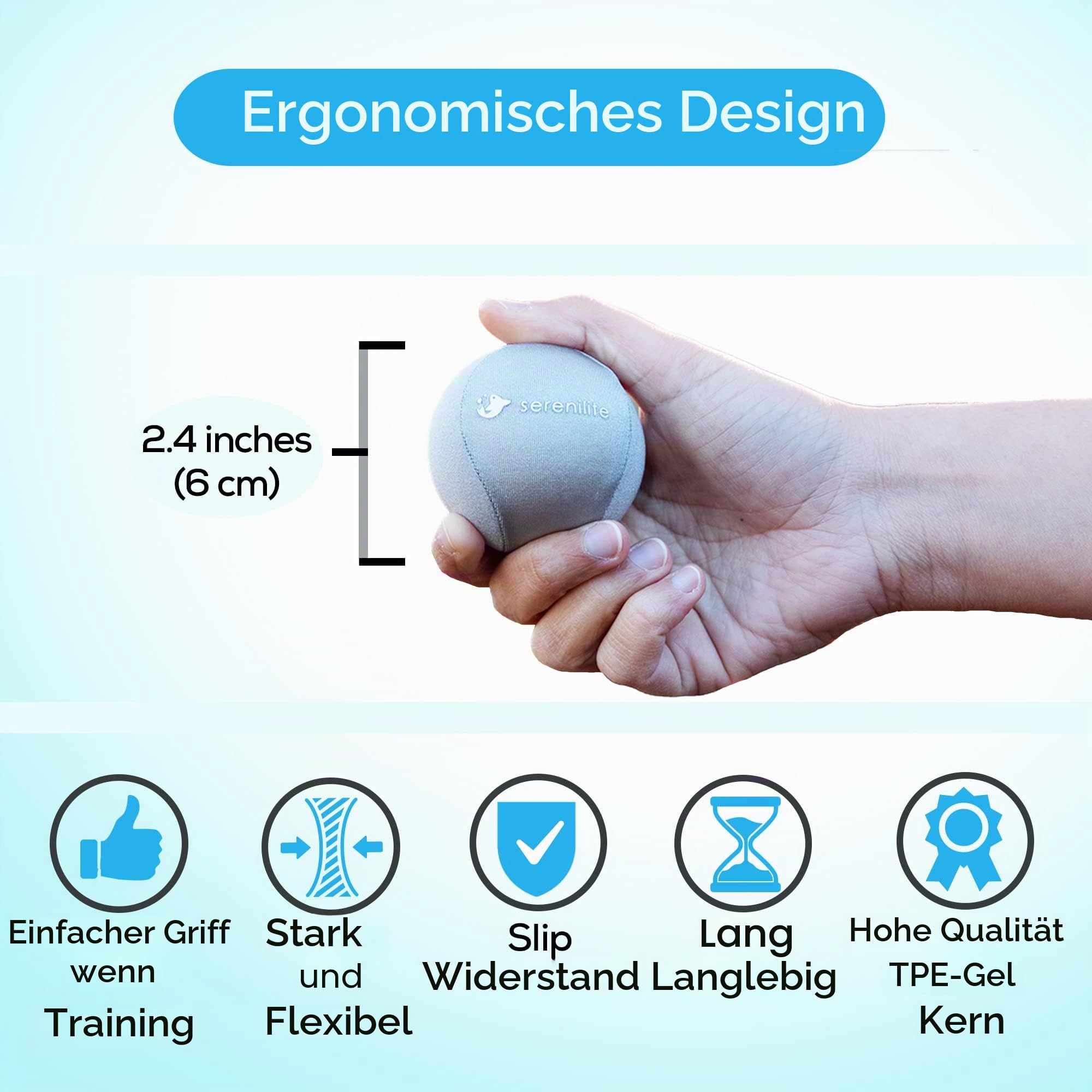 Serenilite Handtrainer Therapie Stressbälle - Einfarbige, Squishy Grip Stärkungssensorikbälle für Erwachsene - Übung & Stressabbau