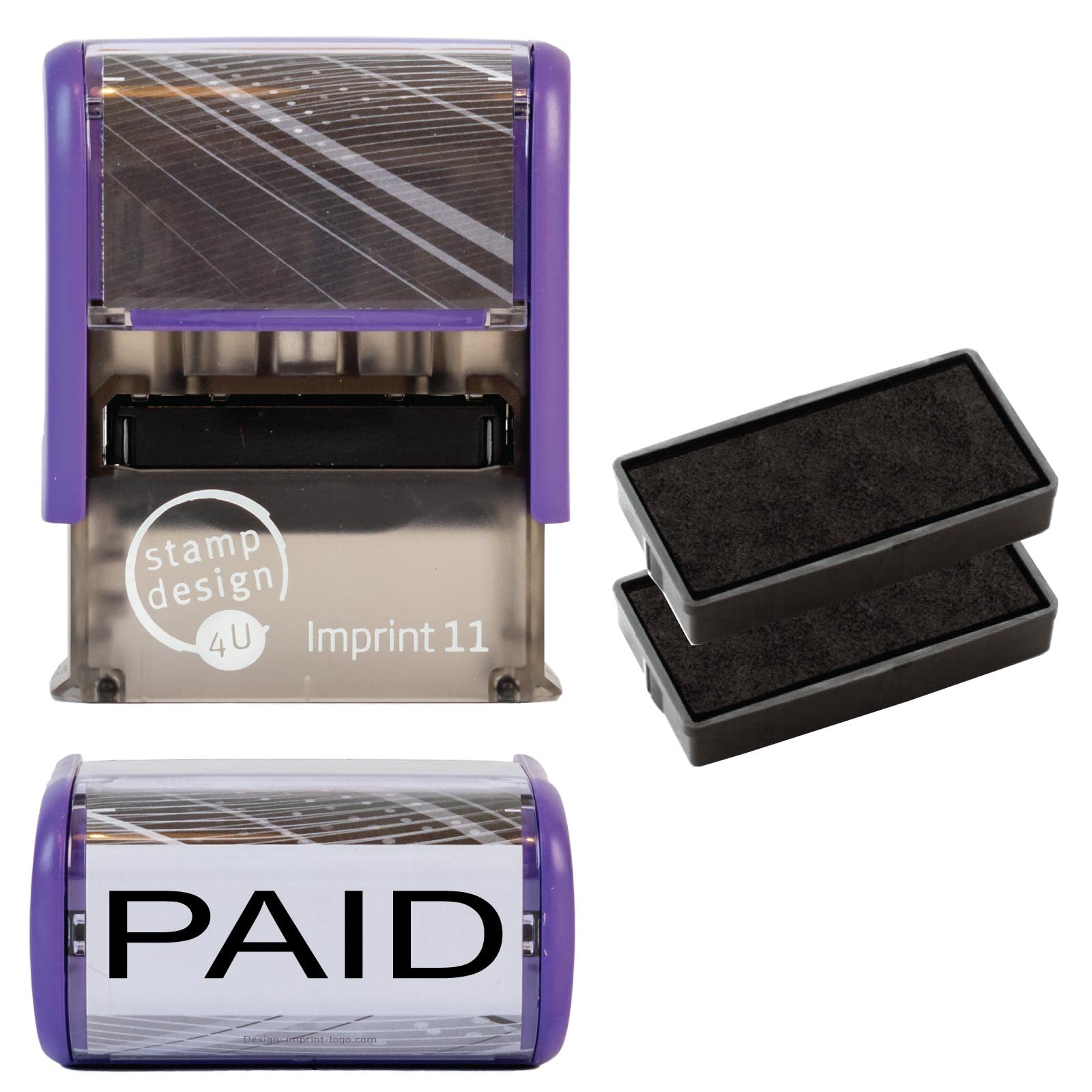 Paid Rubber Stamp Self Inking (Black Ink) - SD4U Imprint 11 38 x 14mm - Capital Bold Lettering to Ink Your Paid Documents (Black, Stamp + 2 Spare Ink Pads)