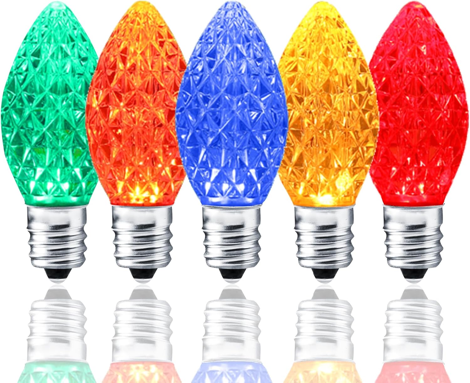 25 Pack C7 LED Replacement Bulbs- Multicolor Bulbs Dimmable for Christmas Outdoor Indoor String Lights, IP65 Waterproof Multicolor LED Night Light Bulbs, 0.72 Watts, C7/E12 Candelabra Base Multicolored Faceted