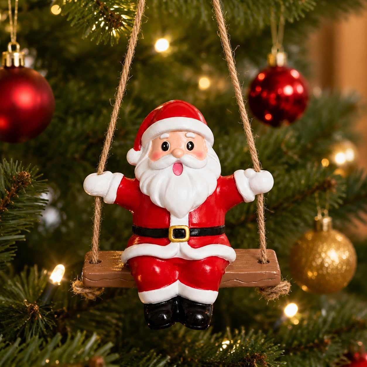Christmas Hanging Ornament Cute Swinging Santa Claus Resin Pendant Holiday Decoration for Christmas Tree Home Room Office Party Decor Car Rearview Mirror Hanging Car Interior Accessory