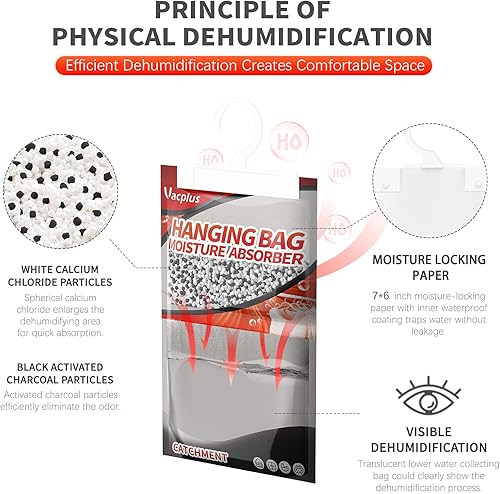 Miniatura 3 de Vacplus Absorbentes de humedad, bolsas deshumidificadoras de armario colgantes, paquetes de humedad, desecantes, deshumidificadores de armario con