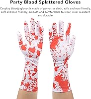 Vista 6 de Semme Guantes sangrientos de Halloween, 1 par de guantes horribles con efecto salpicado, accesorio de disfraz de cosplay para asesino