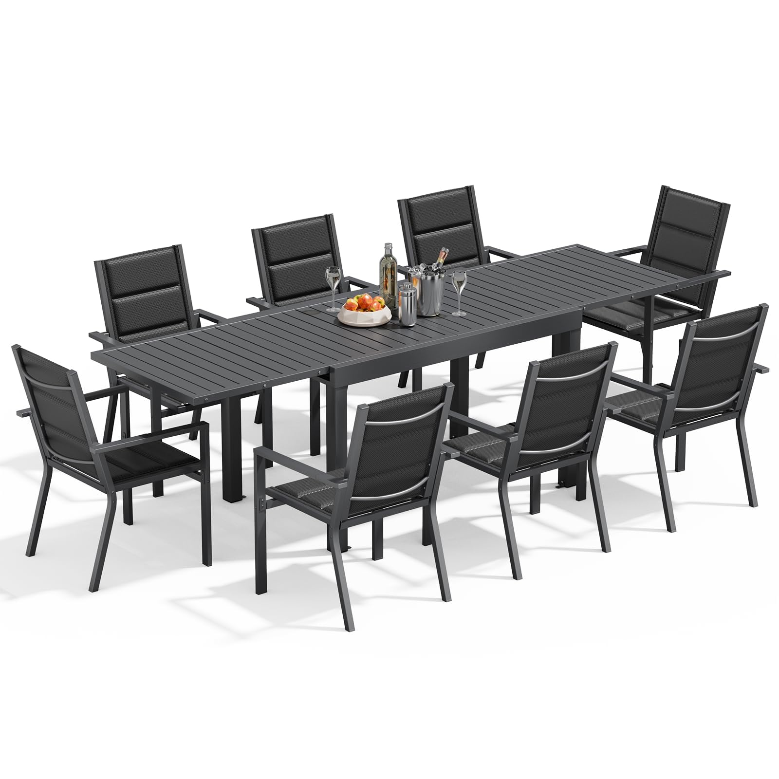 Devoko Set Tavolo e Sedie Da Giardino in Alluminio 8 Persone, 130-260CM Allungabile, Grigio Scuro
