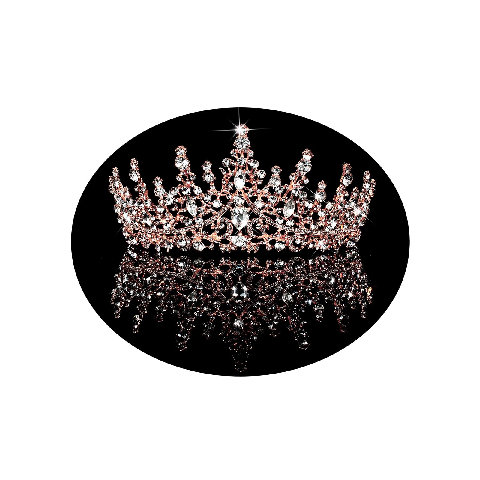 TOBATOBA Crystal Wedding Tiara for Women Rose Gold Crown Royal Queen Headband Metal Princess Bride Quinceanera Headpieces Birthday Prom Pageant Halloween Costume Cosplay