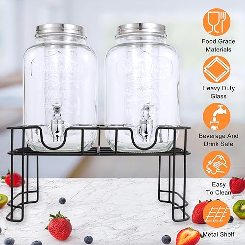 Miniatura 3 de Dispensadores de bebidas de vidrio de 1 galón para fiestas, juego de 2, dispensador de bebidas con infusor y soporte de frutas, dispensador de jugo