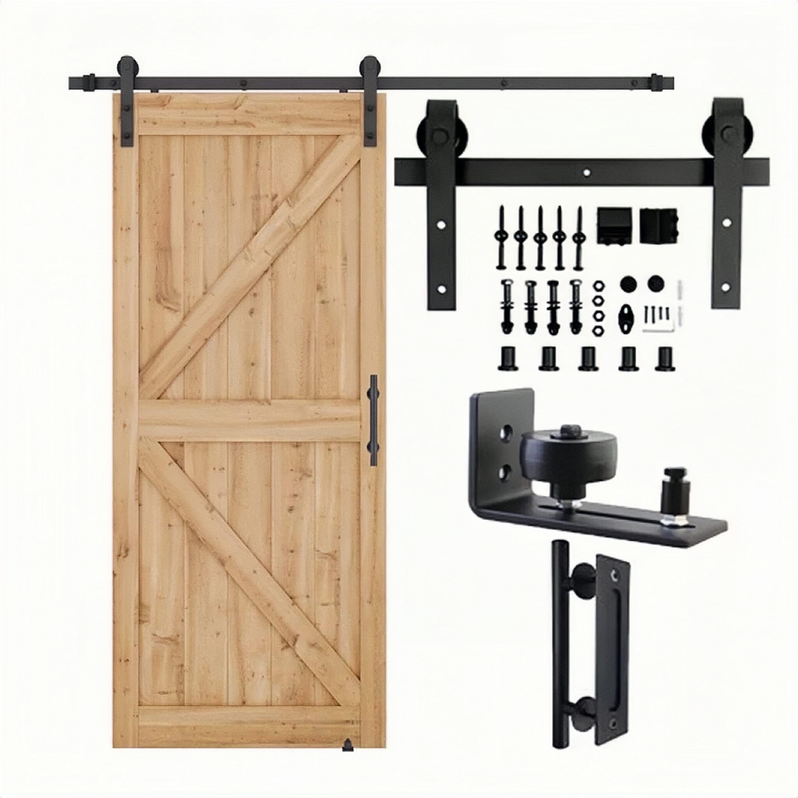 200cm Heavy Duty Sturdy Iron Sliding Door Hardware Kit I With Adjustable Wall Mount Floor Guide and Barn Door Solid Handle I Slide Smoothly Quietly, Easy to Install (DOOR NOT INCLUDED)