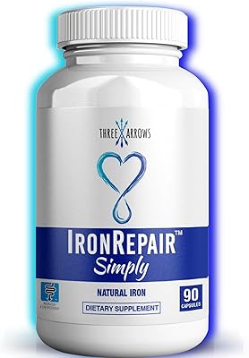 Iron Repair Simply Natural Iron Supplement, Best Absorption & Gentle on Stomach, Monash Low FODMAP, Raise Hemoglobin & Ferritin Iron Pills for Women, Men, Teens, Pregnancy 90 Bovine Gelatin Capsules
