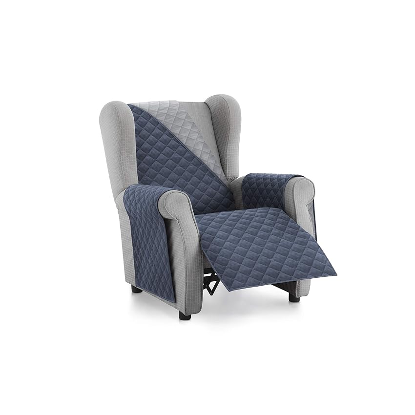 Textilhome Copridivano Malu 1 Posti con Braccioli – Copripoltrona Relax e Orecchioni Reversibile, Imbottito, Protezione Antigraffio per Divani, Colore Blu