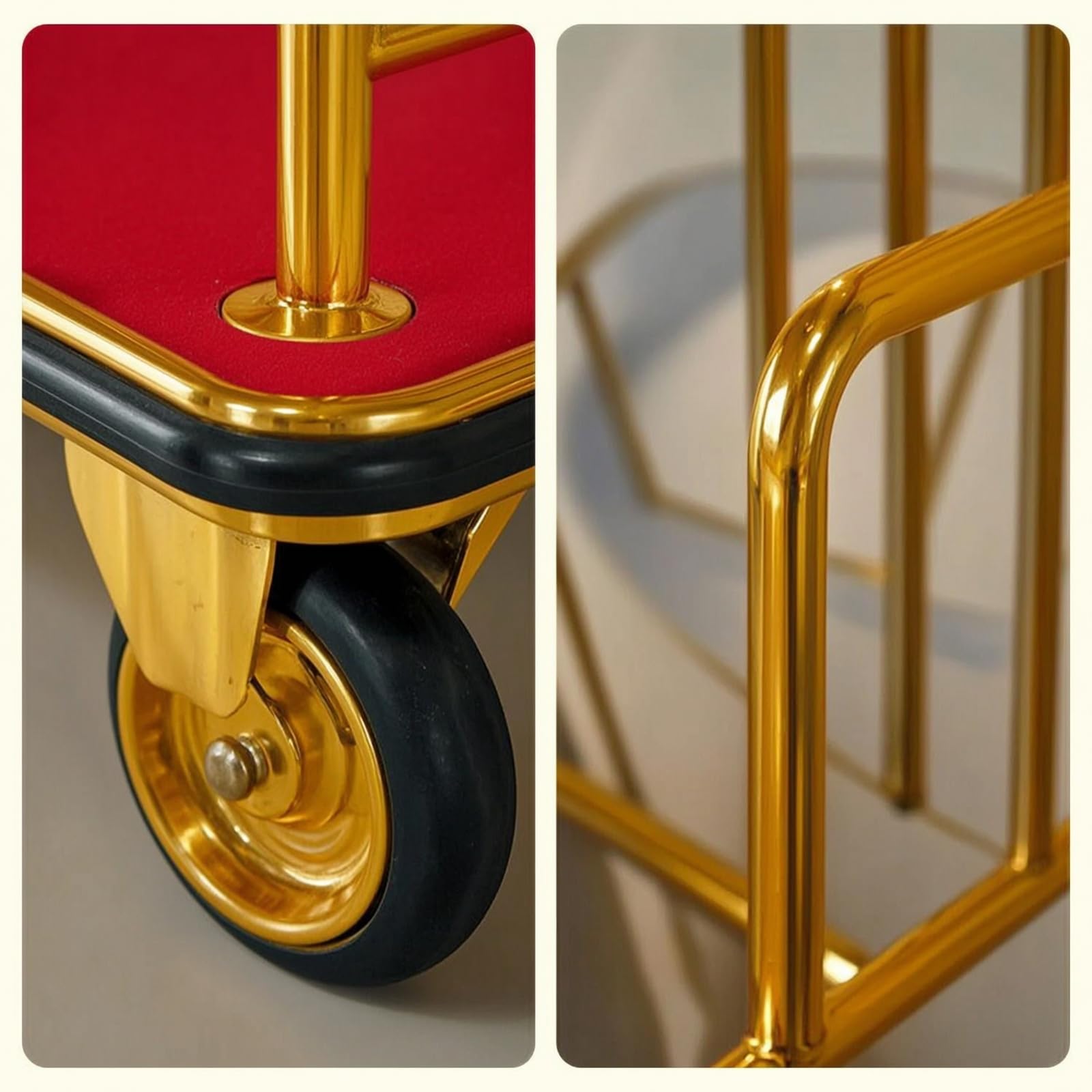 Gralara Portaequipajes Acero Inoxidable Elegante Carrito Equipaje con Base Robusto Carrito con Laterales para Vestíbulo