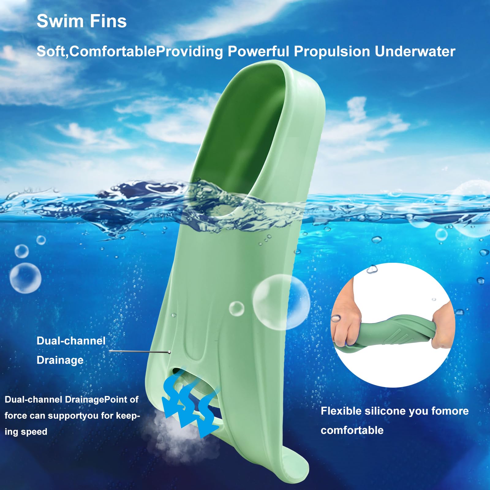 Schwimmflossen für Erwachsene, Schwimmflossen für Pool, Schoß, Schwimmen, bequem, Silikon, volle Fußtasche, Reisegröße, Flossen, kurze Klinge, schwimmende Schwimmflossen zum Schnorcheln, Tauchen