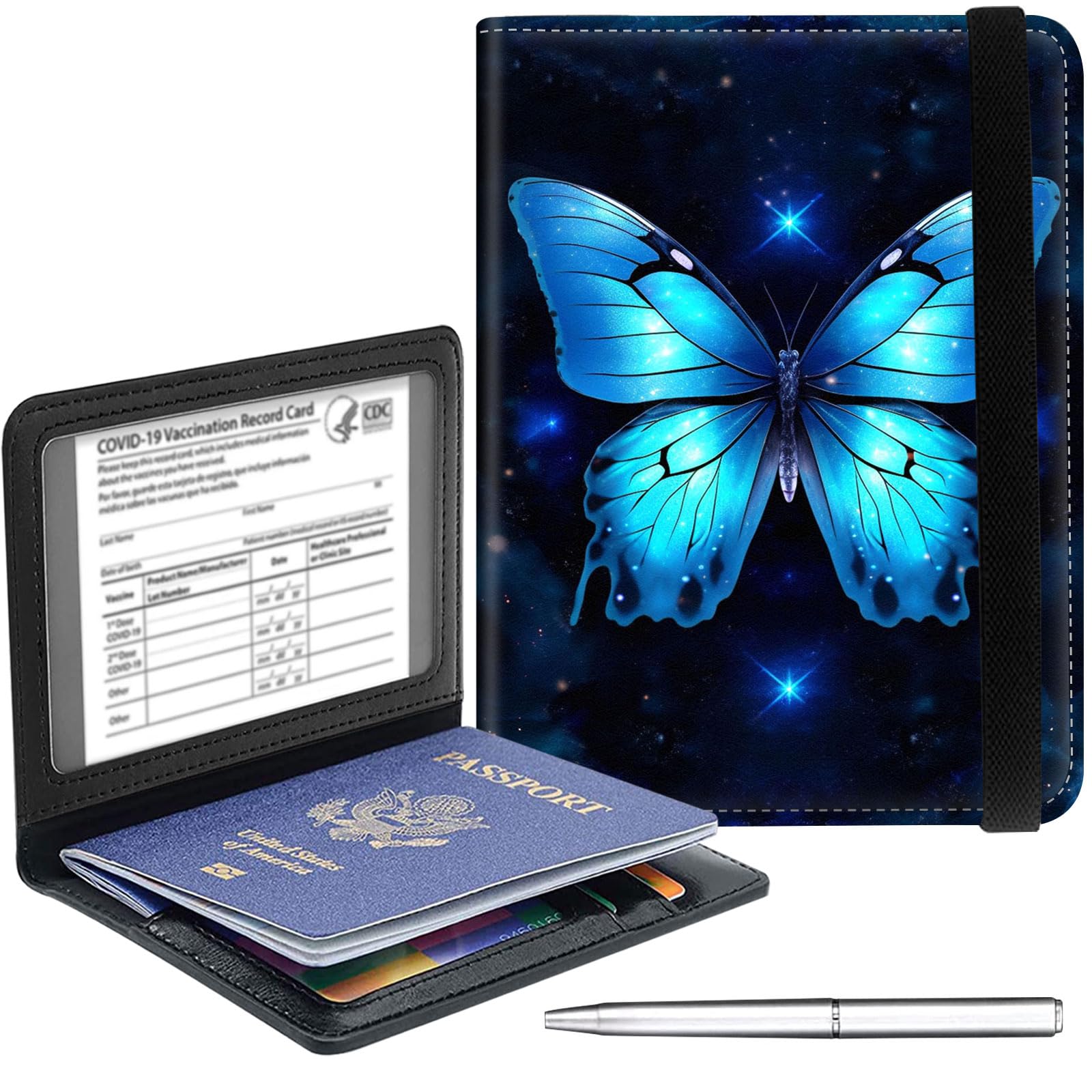 Passport Holder Cover Wallet Travel Essentials RFID Blocking Case Leather Passport Cover Wallet Vaccine Card Slot Organizer for Men Women, Starry