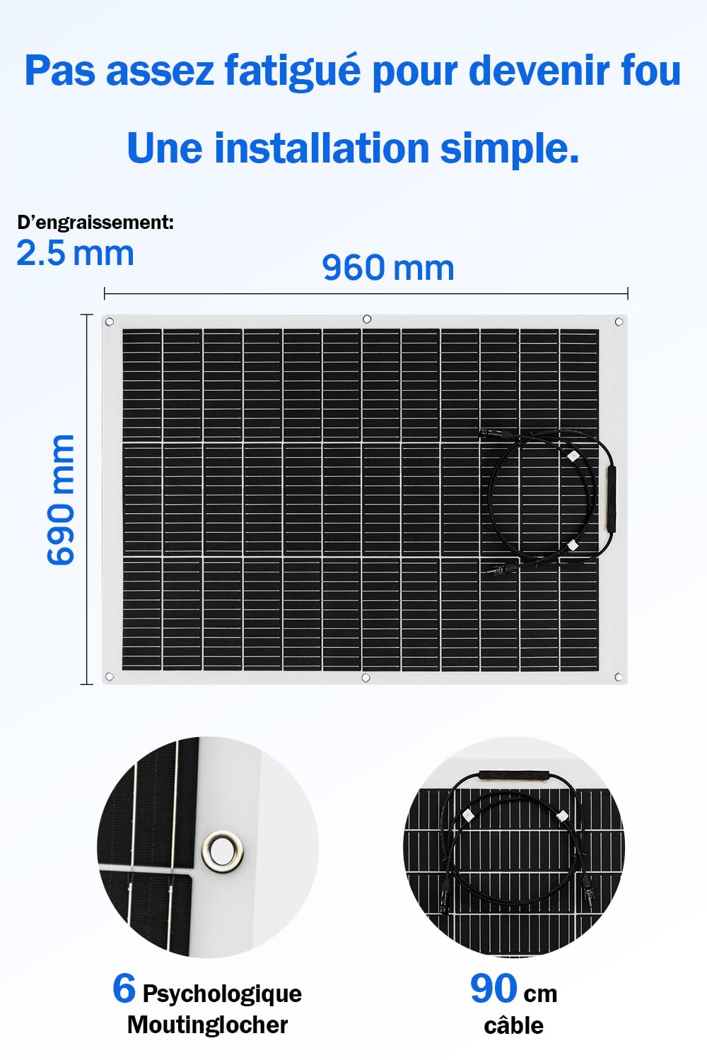 ECO-WORTHY Panneau Solaire Souple 12V 130W Panneau Solaire Flexible Monocristallin Panneau photovoltaïque pour camping-car, caravane, bateaux et surfaces inégales
