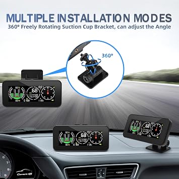 Car Inclinometer Angle Slope Meter Digital HUD GPS Level Tilt Meter MAIMEIMI, Real-time Multifunctional Vehicle tilt, Pitch Angle, Speed with Dashboard Compass Display for 11.5-30V Off-Road Vehicles