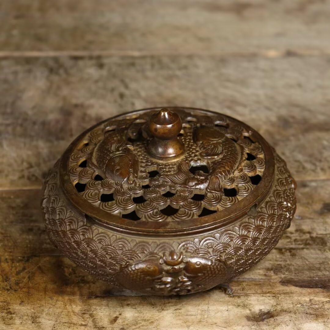 Quemador de Incienso Chino de Cobre Puro, Regalo Zen, Estufa de meditación para el hogar, Oficina, hogar, Quemador de Incienso de Estilo Chino con Tapa, Quemador de sánd