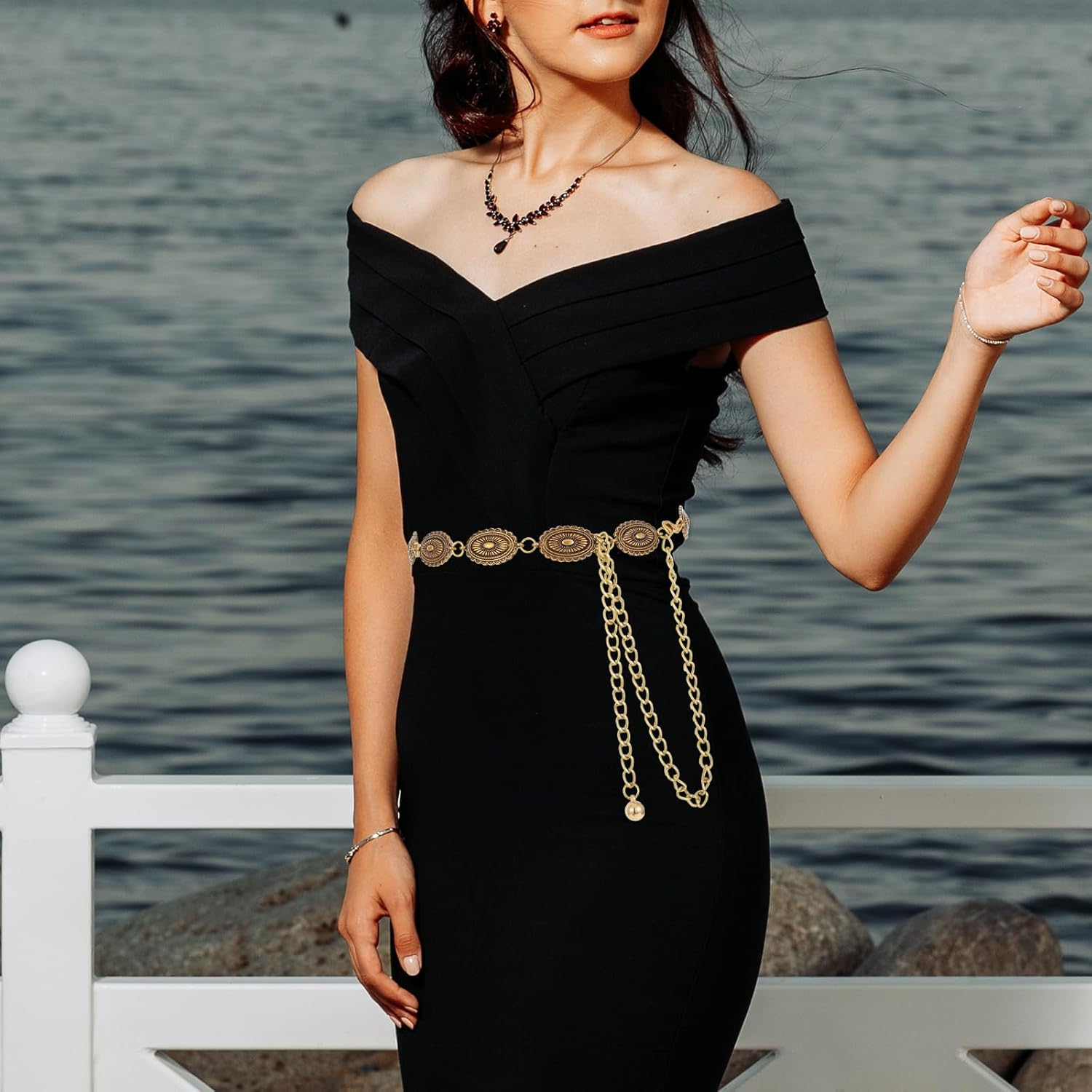 Western Chain Belt for Women, Bronze Western Concho Chain Belt Western Cowgirl Chain Belts Adjustable Metal Belts for Dresses Jeans Country Concert Outfit - Image 6