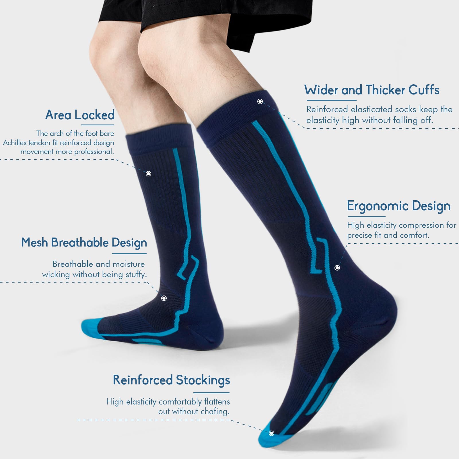 1 Par de Calcetines de Compresión, Calcetines Deportivos Hasta la Rodilla, Medias de Compresión Graduada de Ajuste Atlético para Correr Ciclismo Viajar Vuelo Enfermeras Embarazo