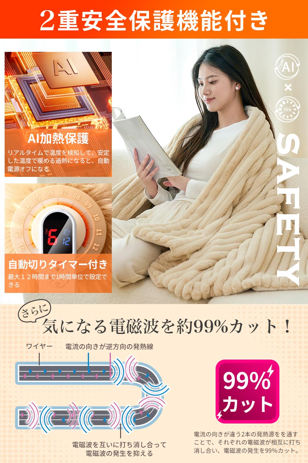 Amazon.co.jp : 電気毛布 掛け敷き兼用 【10段階温度＆1-12Hタイマー
