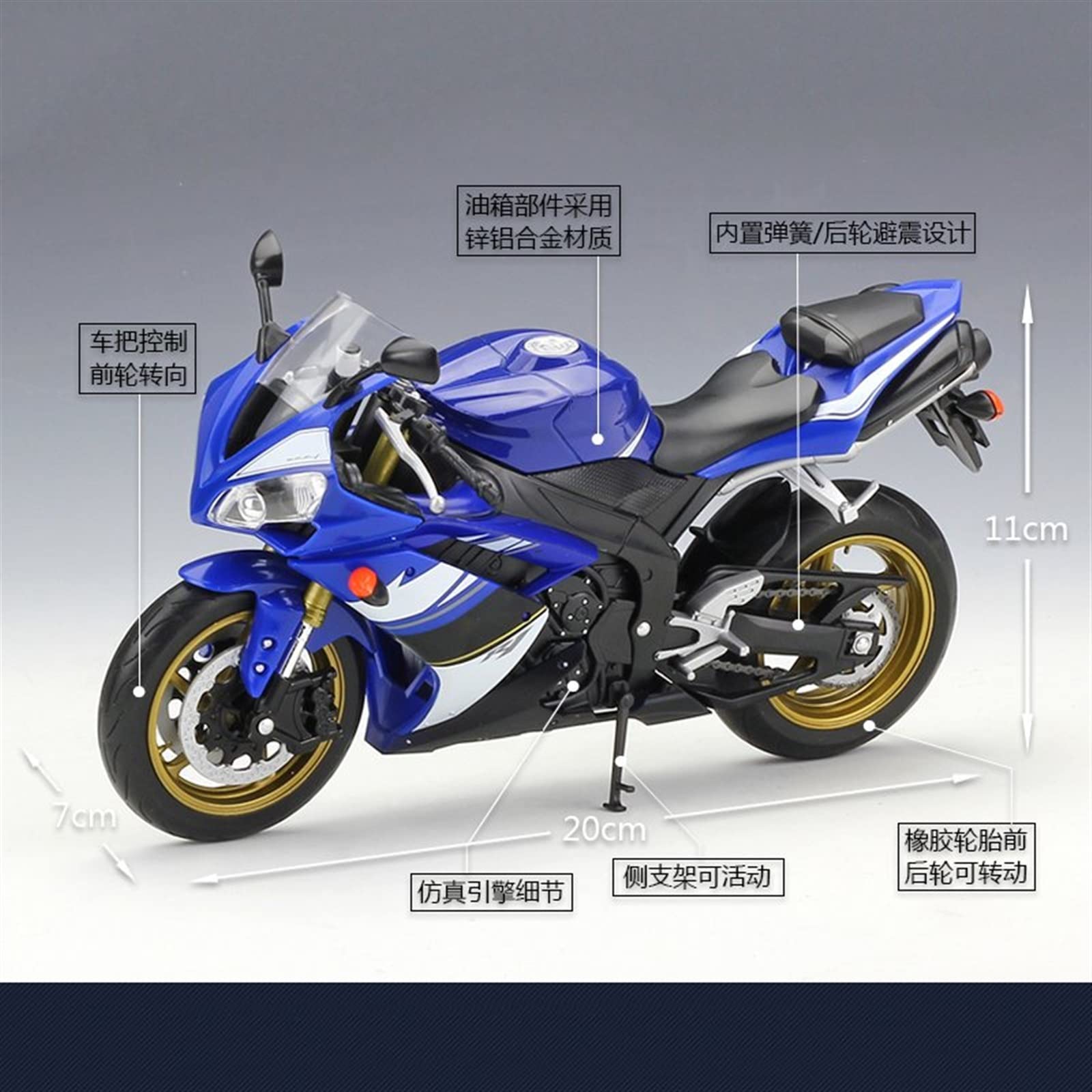 Modello 1:10 Per YAMAHA YZF R1 Collezione Di Regali Compleanno Giocattolo Modello Moto Blu