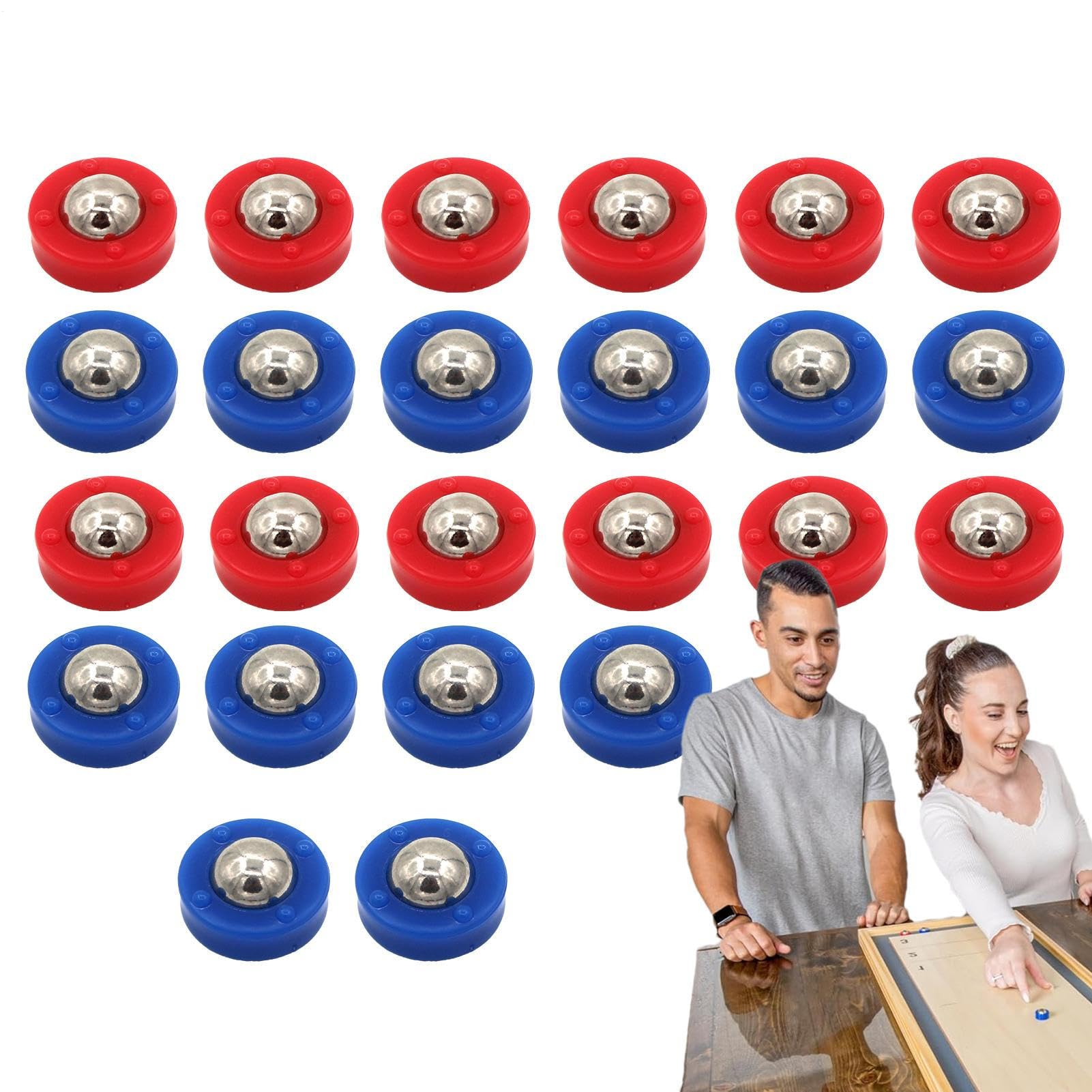 Small Shuffleboard Replacement Pucks, 24PCS Curling Game Accessories, Funny Sliding Rollers Set, Portable Tabletop Shuffleboard Beads for Indoor Family Games, Red and Blue