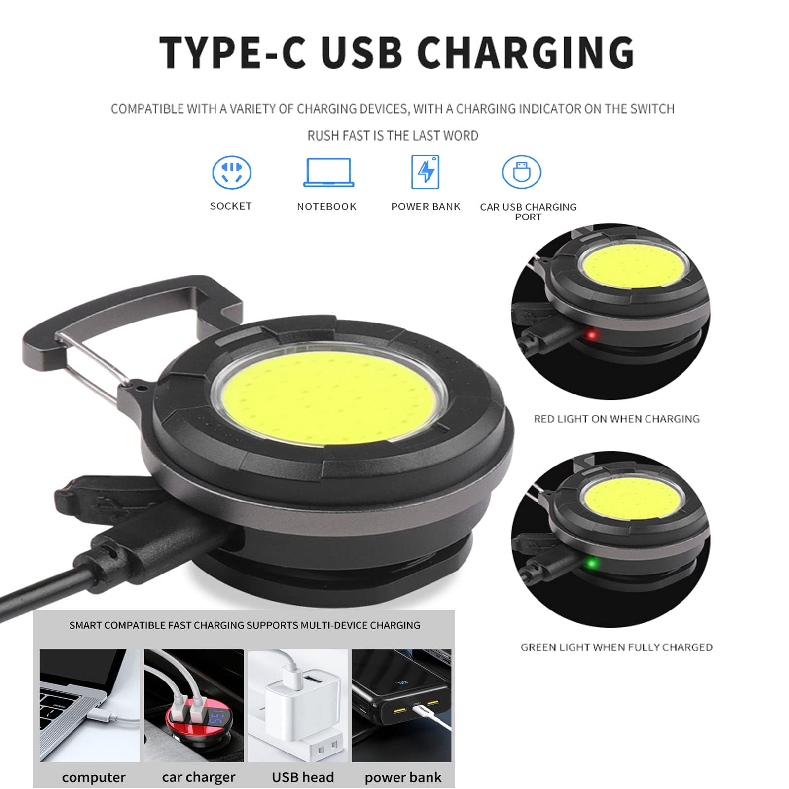 Mini Torcia LED Portachiavi BESTSUN, COB 600 Lumen Ricaricabile USB, 4 Modalità, Luce Tascabile Magnetica Con Apribottiglie, Impermeabile IPX4