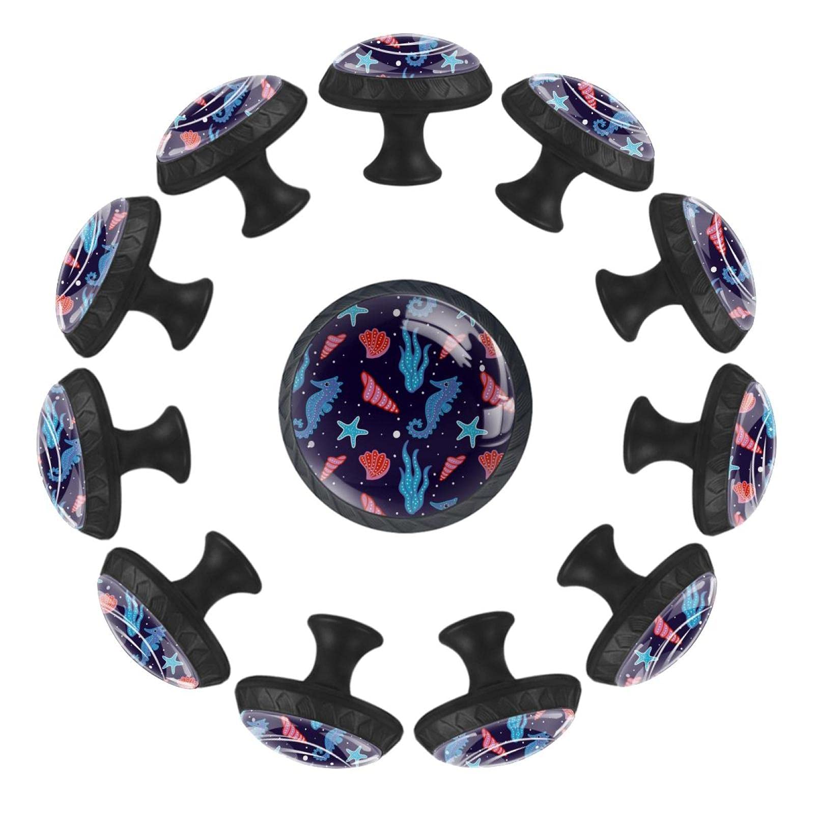Bouton de tiroir bleu marine 35 mm au design sculpté d'hippocampe