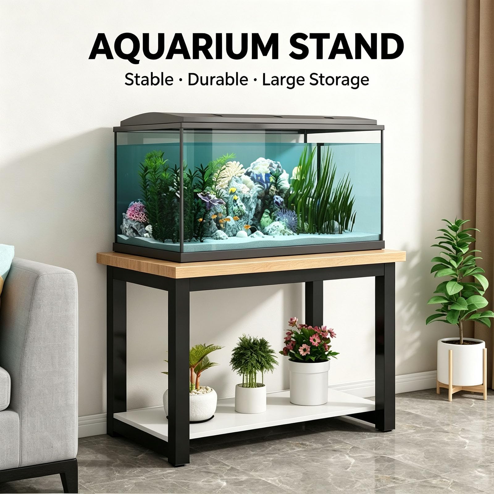 Supporto per Acquario a Due Livelli, Base per Acquario, Tavolino Multiuso Espositore per Piante E Stampante, Ripiano Aperto, Adatto per Camera da Letto, Soggiorno,A,40x30cm(15 3/4" x11 3/4")