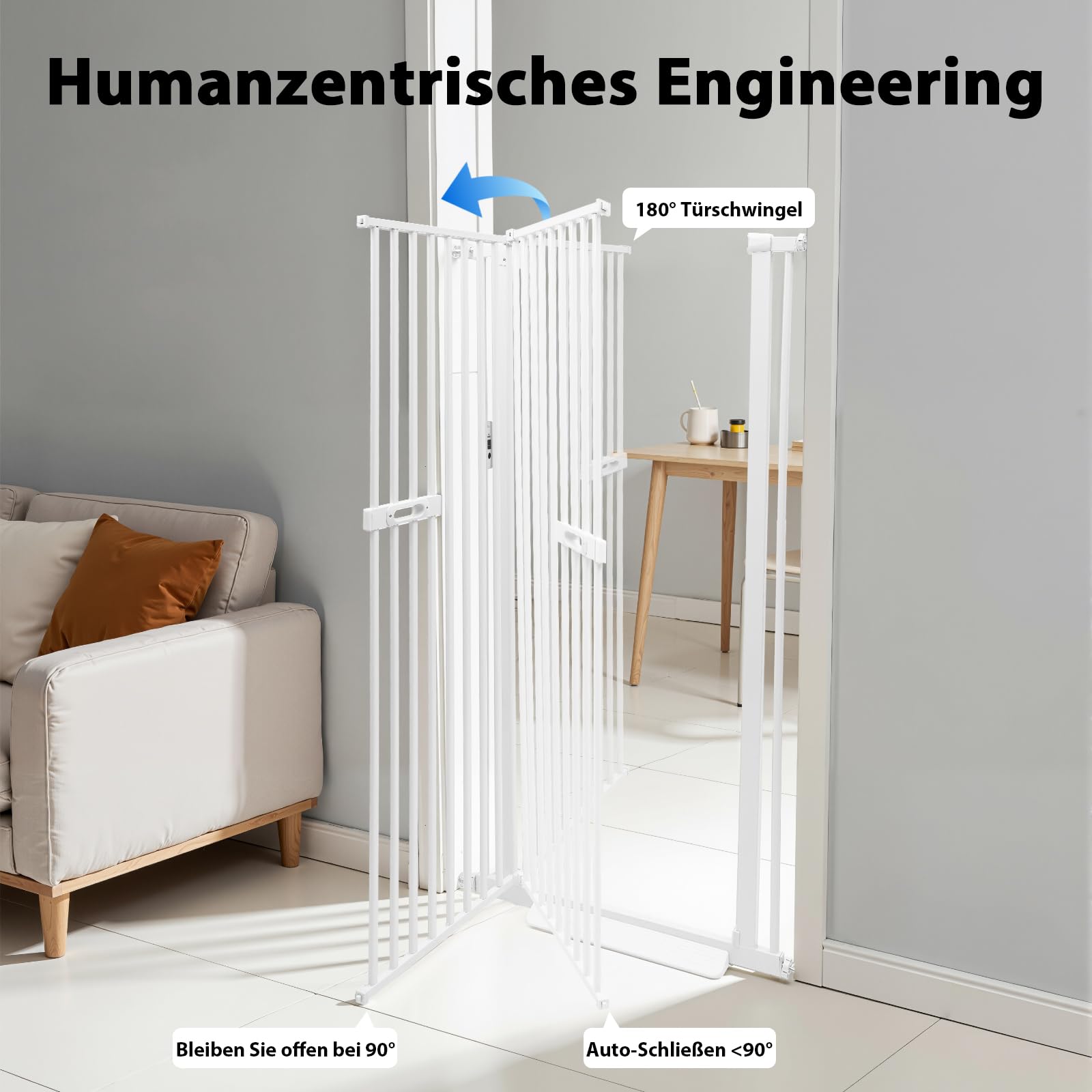 Rejilla protectora para mascotas (150 cm, ajustable), color blanco | Para puertas de pasillos de escaleras; sin taladrar; ancho ajustable (76-85 cm), ideal para perros y gatos, seguro y flexible