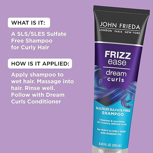 Miniatura 2 de John Frieda Champú antiencrespamiento, Frizz Ease Dream Curls, SLS/SLES champú sin sulfato para cabello rizado, ayuda a controlar el encrespamiento,