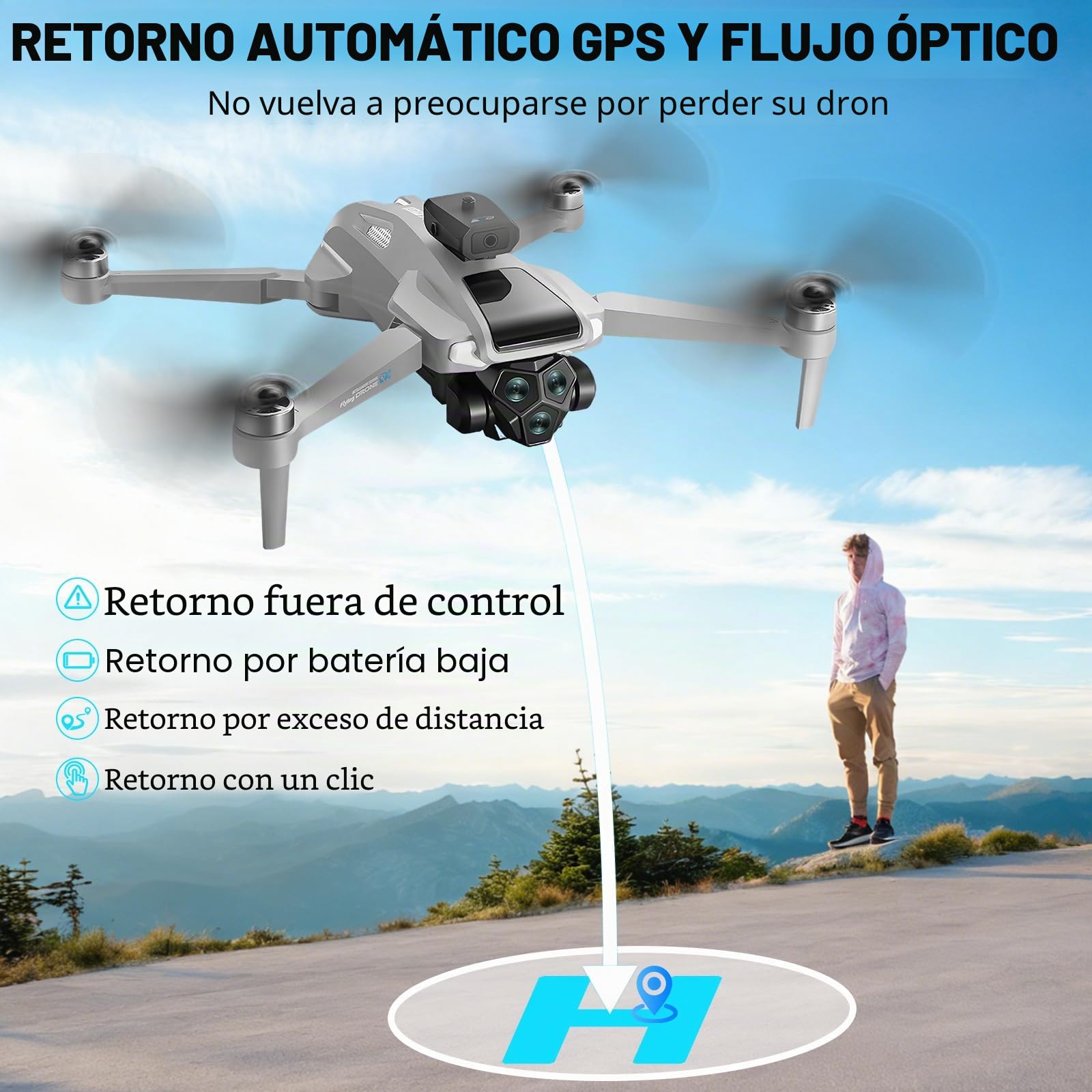 OBEST Drone GPS con Cámara 4K Adultos,Dron FPV con Pantalla 4.5" y 4GB | 2 Batería 50Min, Estabilizador Auto Seguimiento Retorno Follow Me Sígueme, 5G WIFI RC Helicóptero Plegable Gris