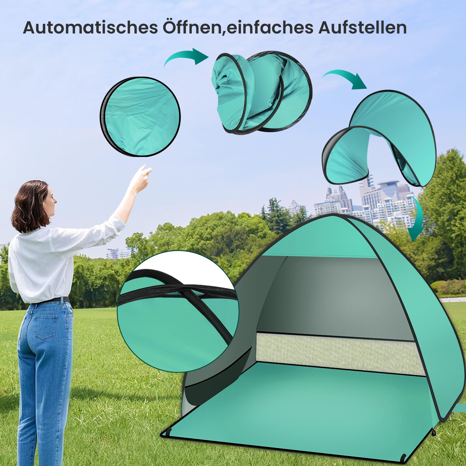 Strandmuschel Strandzelt mit UV Schutz für 4 Personen Strand Sonne Beige B406 eB