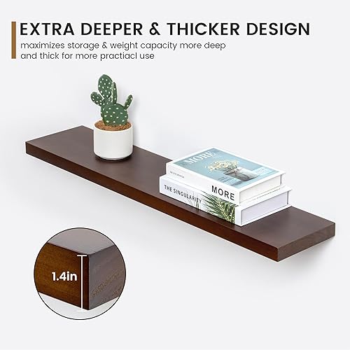 Miniatura 5 de Estantes flotantes de 36 pulgadas de largo, 8 pulgadas de profundidad, madera de pino maciza rústica de alta calidad para almacenamiento, montaje en