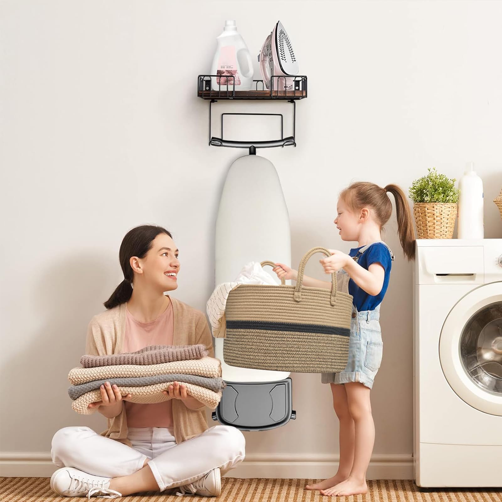 Cestas de Lavandería Tejidas 32L Almacenamiento Canasta Φ40 x H25 CM Cesta para la Ropa Sucia con Asa