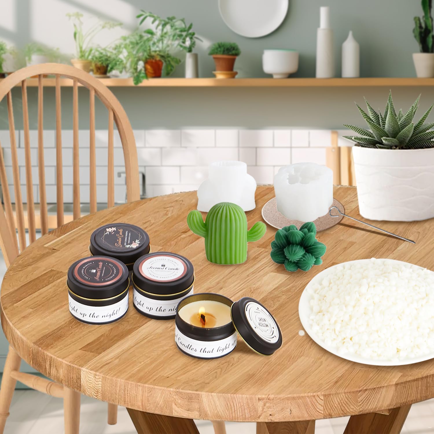 Ksedcon Kit Completo para Hacer Velas Aromáticas Incluye Cera de Soja, Cera de Abeja, Frascos, Moldes de Cactus ¡Regalo Perfecto DIY!