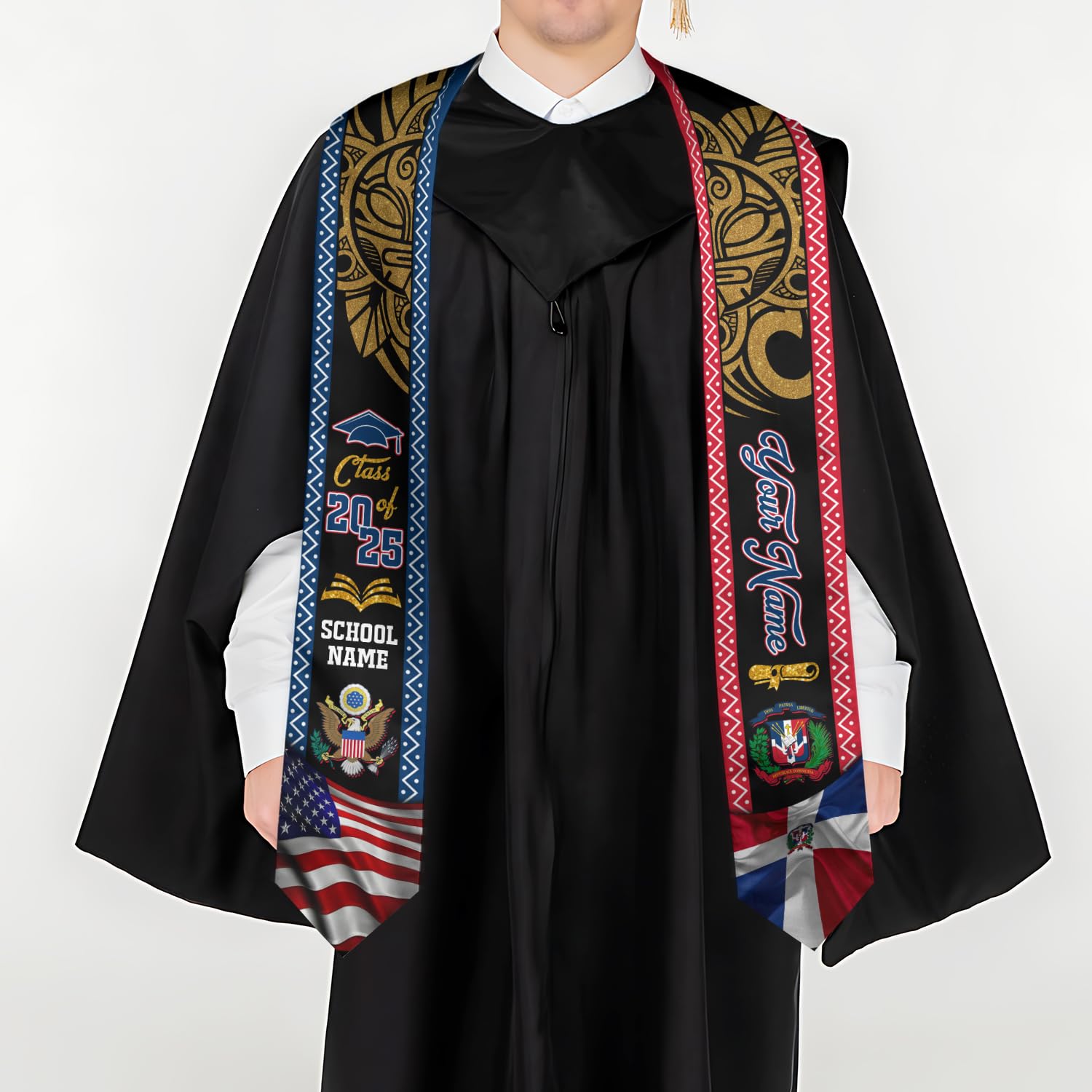 MonkeyVan Personalized Dominican Republic Graduation Sash,Custom Dominican American Flag Stole 2025,Dominican Graduation Sash S100