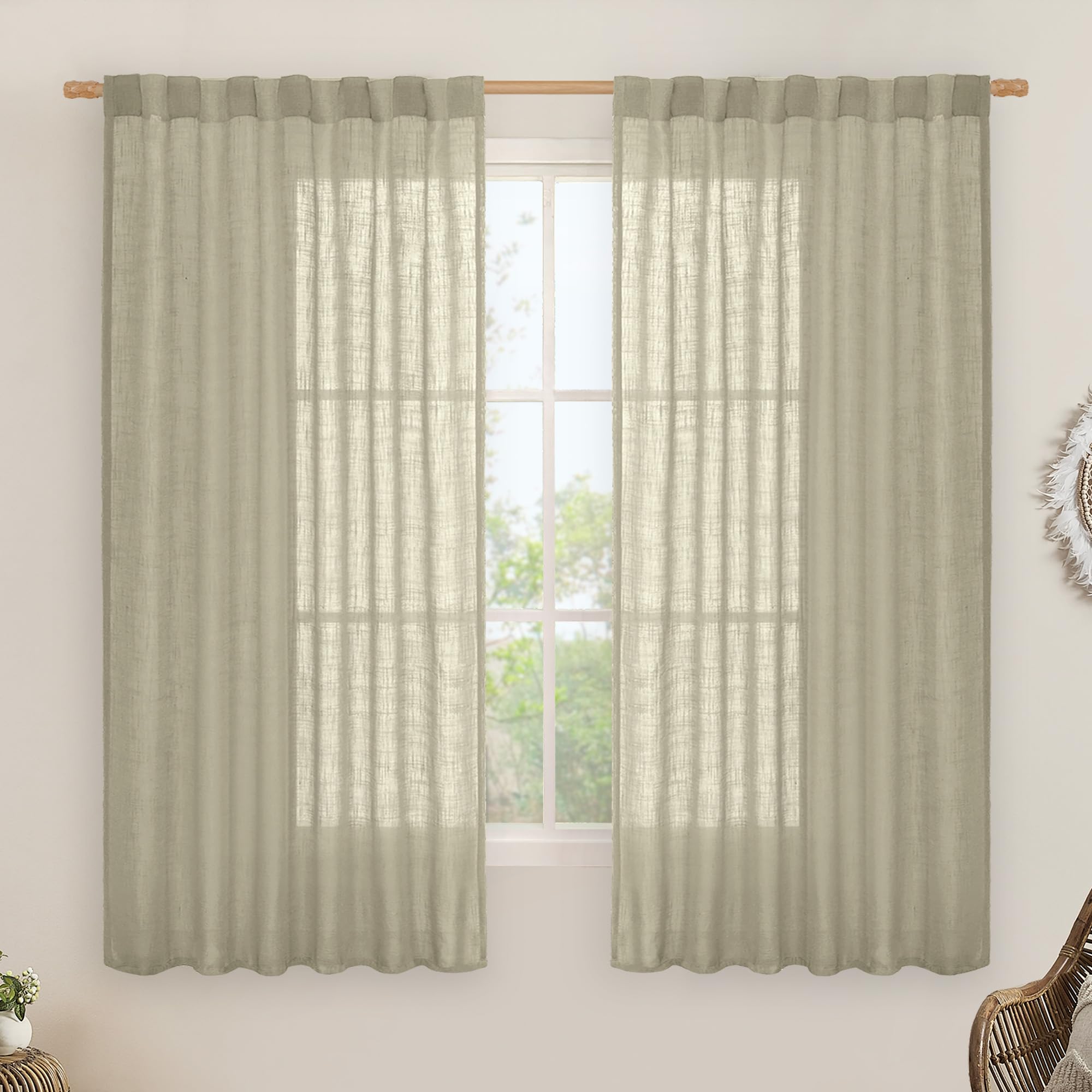 LAMIT Semi Sheer Linen Curtains 63 Inch for Living Room 52 x 63 Inch
