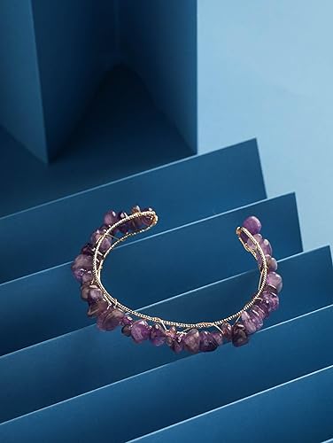 Miniatura 6 de MINACHI Brazalete envuelto en alambre de aventurina verde bohemio, ajustable, hecho a mano, con cuentas gruesas para mujer