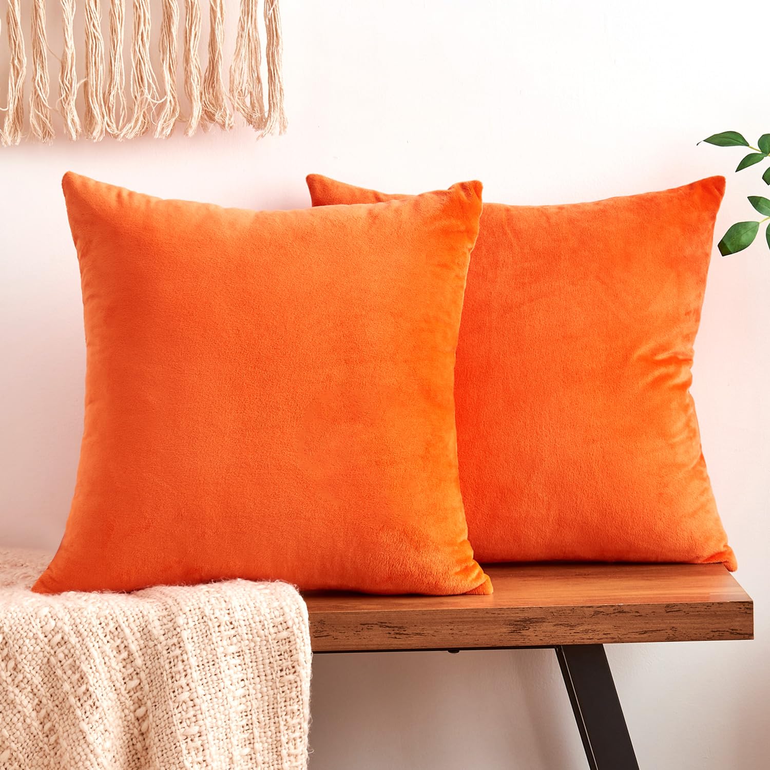 GriNeed Fall Orange Throw Pillow Covers Decorative Velvet Set of 2 18x18 Inch Pillow Covers Soft Burnt Orange